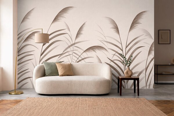 Carta da parati Silhouette minimaliste in stile "reed" nei toni del beige, Carta da parati Buffer, w05432 : Uwalls.it