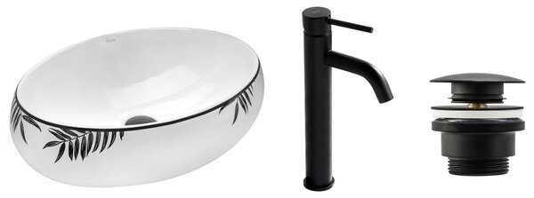 Set Lavabo da appoggio Shila + Rubinetto da bagno Lungo black matt + Tappo black matt