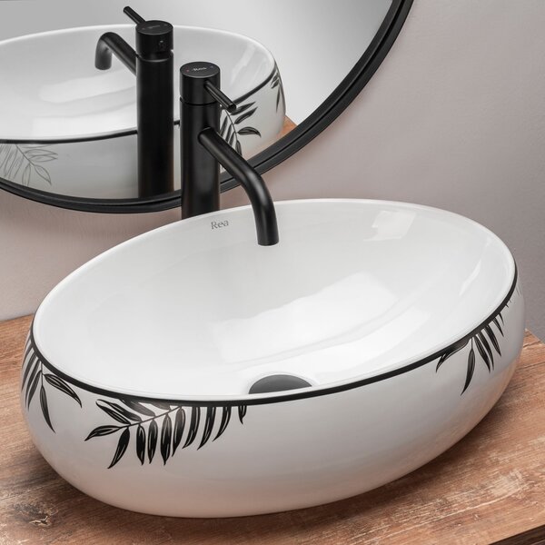 Set Lavabo da appoggio Shila + Rubinetto da bagno Lungo black matt + Tappo black matt