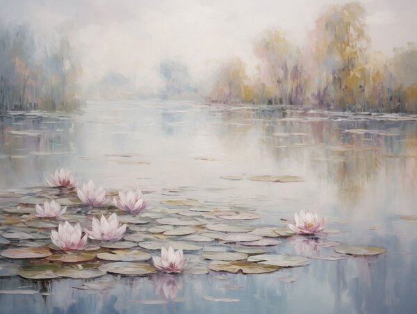 Carta da parati Lago impressionista con ninfee e luce soffusa, Carta da parati Buffer, w05515 : Uwalls.it