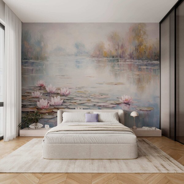 Carta da parati Lago impressionista con ninfee e luce soffusa, Carta da parati Buffer, w05515 : Uwalls.it