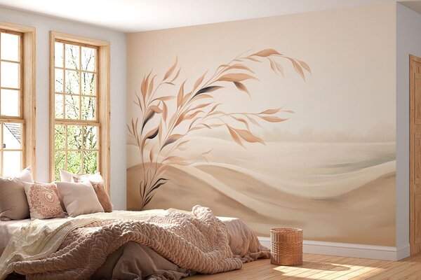 Carta da parati Un paesaggio dai colori tenui con un ramo che si staglia sulle colline in tonalità beige, Carta da parati Buffer, w05297 : Uwalls.it