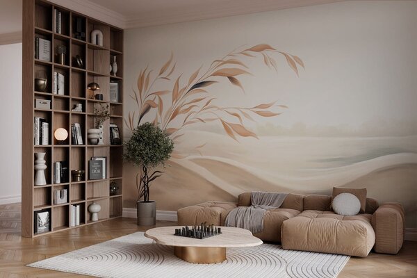 Carta da parati Un paesaggio dai colori tenui con un ramo che si staglia sulle colline in tonalità beige, Carta da parati Buffer, w05297 : Uwalls.it