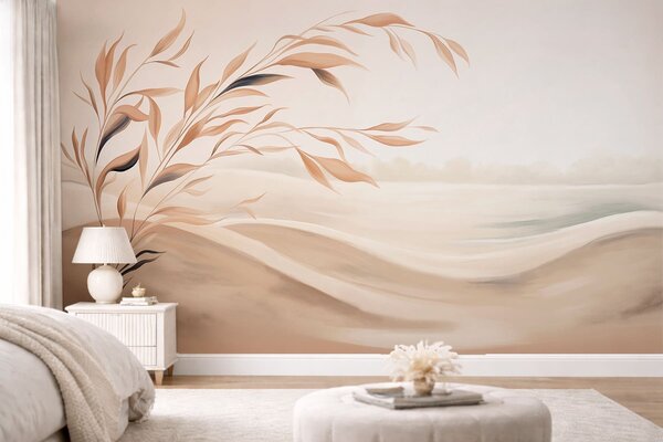 Carta da parati Un paesaggio dai colori tenui con un ramo che si staglia sulle colline in tonalità beige, Carta da parati Buffer, w05297 : Uwalls.it