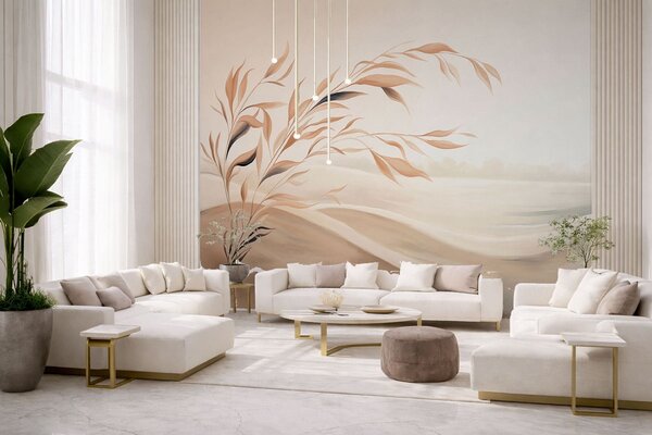 Carta da parati Un paesaggio dai colori tenui con un ramo che si staglia sulle colline in tonalità beige, Carta da parati Buffer, w05297 : Uwalls.it