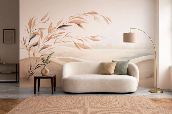 Carta da parati Un paesaggio dai colori tenui con un ramo che si staglia sulle colline in tonalità beige, Carta da parati Buffer, w05297 : Uwalls.it