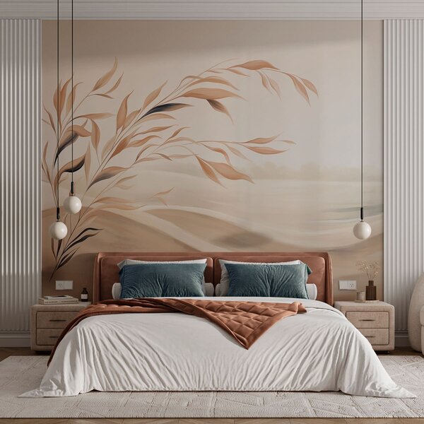Carta da parati Un paesaggio dai colori tenui con un ramo che si staglia sulle colline in tonalità beige, Carta da parati Buffer, w05297 : Uwalls.it