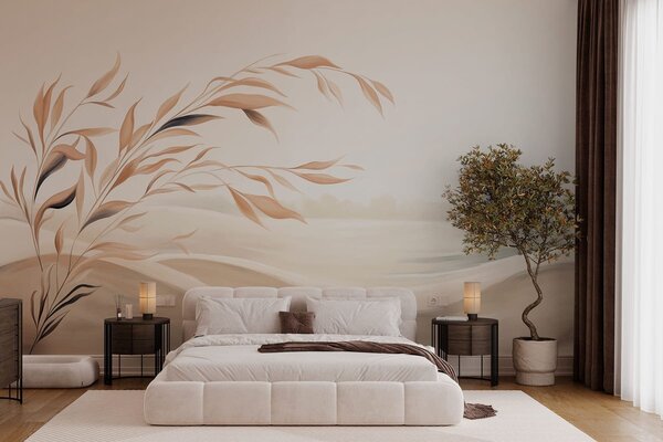 Carta da parati Un paesaggio dai colori tenui con un ramo che si staglia sulle colline in tonalità beige, Carta da parati Buffer, w05297 : Uwalls.it