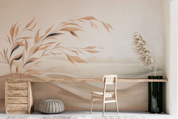Carta da parati Un paesaggio dai colori tenui con un ramo che si staglia sulle colline in tonalità beige, Carta da parati Buffer, w05297 : Uwalls.it