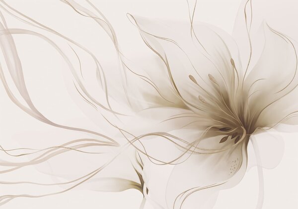 Carta da parati Un fiore astratto color beige dalle linee fluide in stile Fluid Art, Carta da parati lastrazione, w05428v2 : Uwalls.it