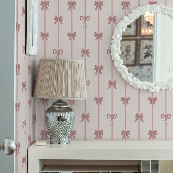 Carta da parati Fiocchi rosa con nastri su sfondo chiaro, Parati geometrica classici, Parati geometrica a righe classici, a01074 : Uwalls.it