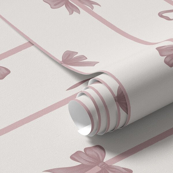 Carta da parati Fiocchi rosa con nastri su sfondo chiaro, Parati geometrica classici, Parati geometrica a righe classici, a01074 : Uwalls.it