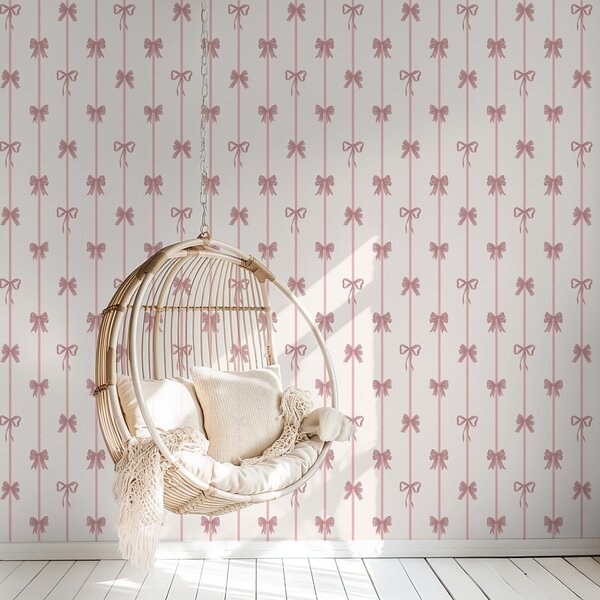 Carta da parati Fiocchi rosa con nastri su sfondo chiaro, Parati geometrica classici, Parati geometrica a righe classici, a01074 : Uwalls.it