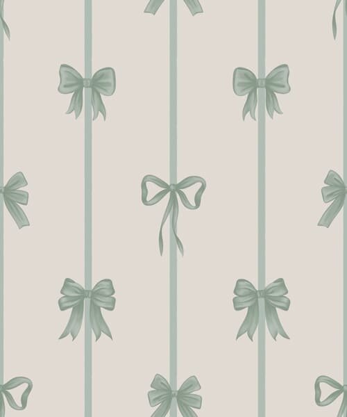 Carta da parati Fiocchi verdi con nastri su sfondo beige, Parati geometrica classici, Parati geometrica a righe classici, a01074v1 : Uwalls.it