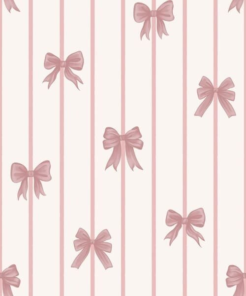 Carta da parati Fiocchi rosa su righe verticali su sfondo chiaro, Parati geometrica classici, Parati geometrica a righe classici, a01162 : Uwalls.it