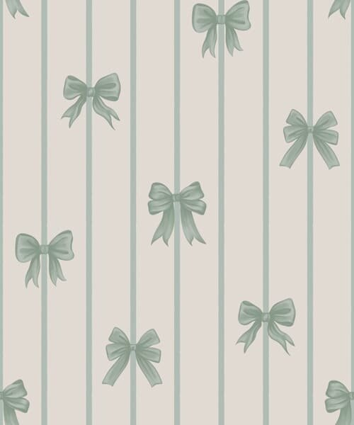 Carta da parati Fiocchi verdi su sfondo beige a righe, Parati geometrica classici, Parati geometrica a righe classici, a01162v1 : Uwalls.it