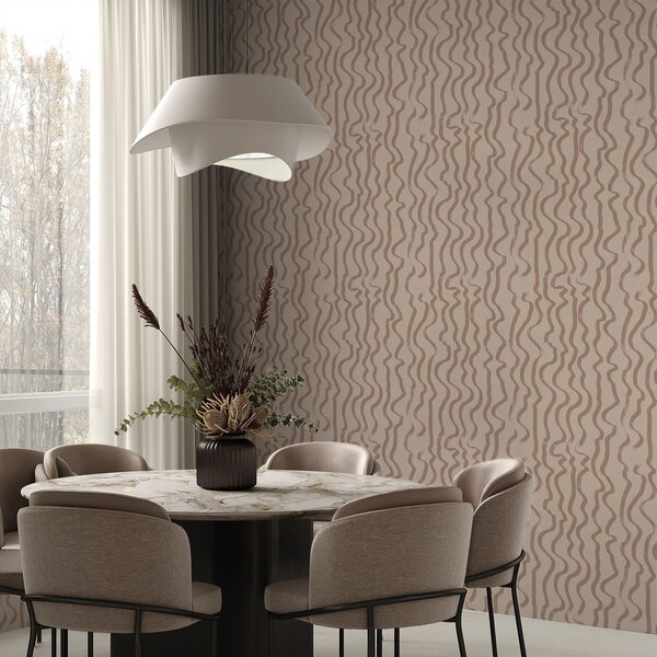 Carta da parati Linee ondulate beige su sfondo chiaro, Parati astratta classici, a01168v2 : Uwalls.it
