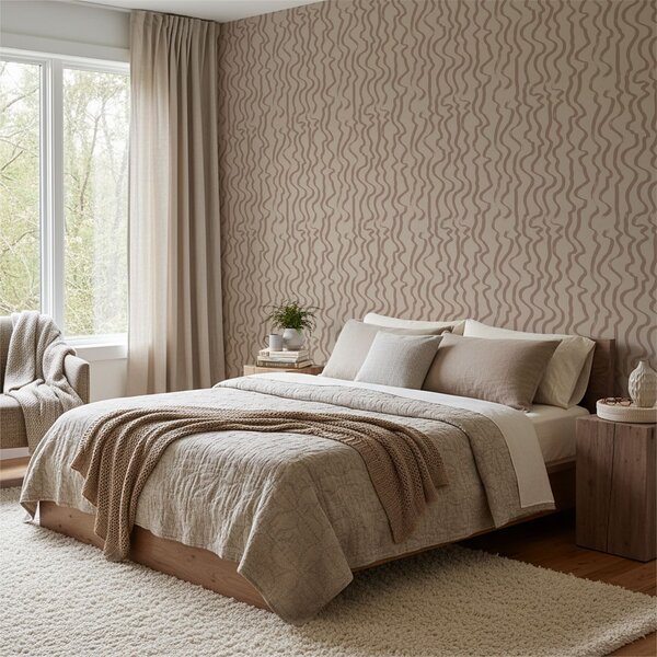 Carta da parati Linee ondulate beige su sfondo chiaro, Parati astratta classici, a01168v2 : Uwalls.it