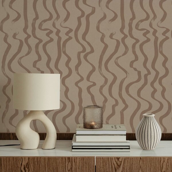 Carta da parati Linee ondulate beige su sfondo chiaro, Parati astratta classici, a01168v2 : Uwalls.it