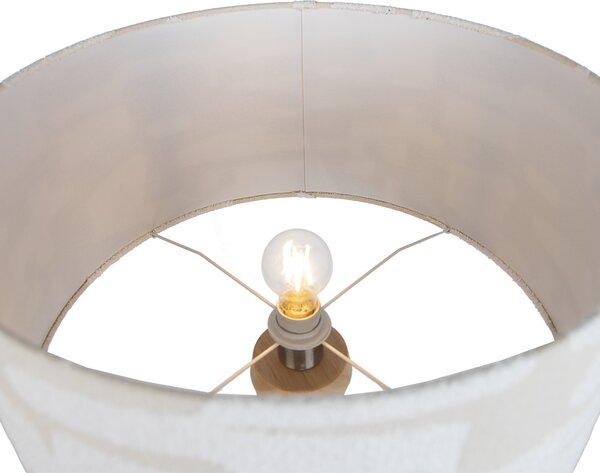 Lampada da terra a treppiede in legno con paralume a righe bianche e beige 50cm - Lou