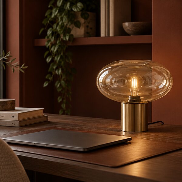 Lampada da tavolo di design in ottone con vetro ambrato - Umbrella