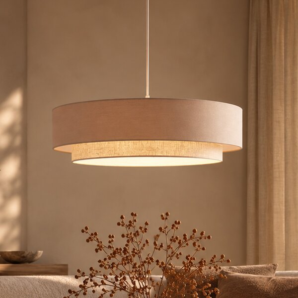 Lampada a sospensione moderna beige con naturale 50cm 3 luci - Drum Duo