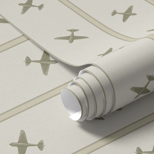 Carta da parati Aerei con motivo a strisce nei toni dell'oliva, Parati geometrica classici, Parati geometrica a righe classici, a01170v2 : Uwalls.it