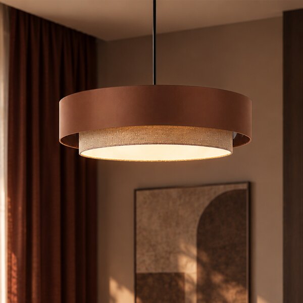 Lampada a sospensione moderna bronzo scuro con tortora 50cm 3 luci - Drum Duo