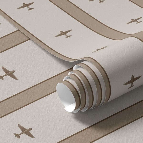 Carta da parati Piccoli aeroplani a strisce su sfondo marrone, Parati geometrica classici, Parati geometrica a righe classici, a01171v2 : Uwalls.it