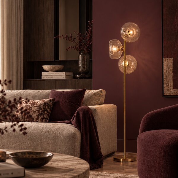 Lampada da terra Art Déco oro con vetro 3 luci - Ayesha