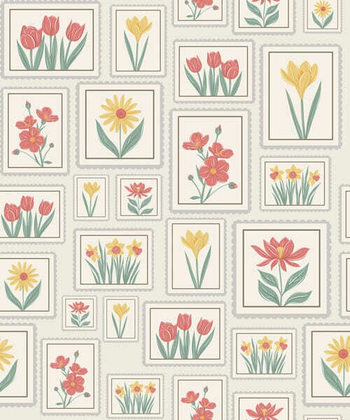 Carta da parati Illustrazioni floreali incorniciate su sfondo chiaro, Parati fiori e piante classici, a01173v1 : Uwalls.it