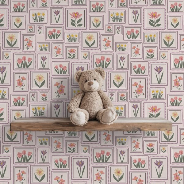 Carta da parati Illustrazioni floreali incorniciate nei toni del lilla, Parati fiori e piante classici, a01173v2 : Uwalls.it