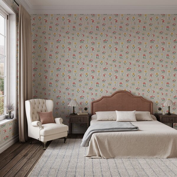 Carta da parati Illustrazioni floreali incorniciate su sfondo chiaro, Parati fiori e piante classici, a01173v1 : Uwalls.it