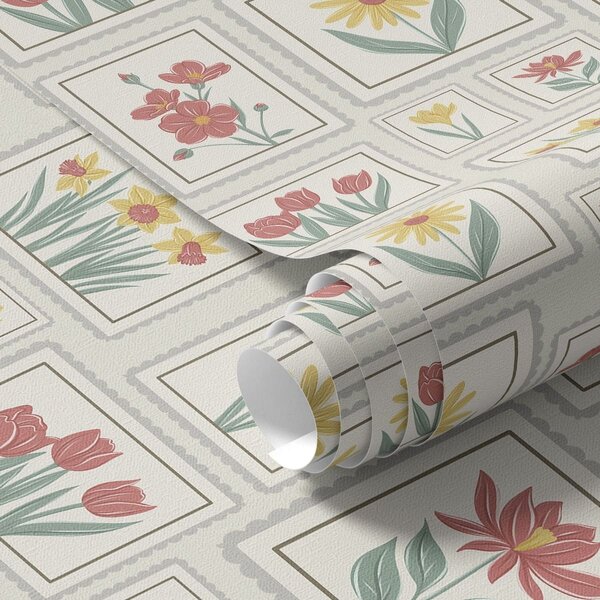 Carta da parati Illustrazioni floreali incorniciate su sfondo chiaro, Parati fiori e piante classici, a01173v1 : Uwalls.it