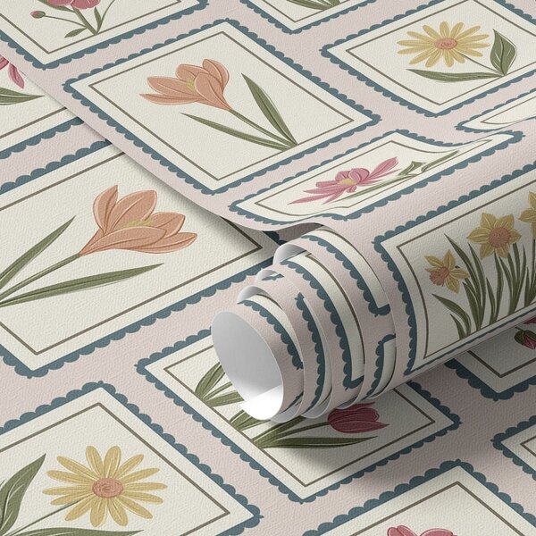 Carta da parati Illustrazioni floreali incorniciate con bordi, Parati fiori e piante classici, a01174 : Uwalls.it