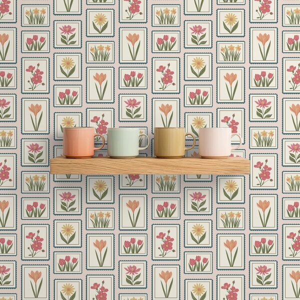 Carta da parati Illustrazioni floreali incorniciate con bordi, Parati fiori e piante classici, a01174 : Uwalls.it
