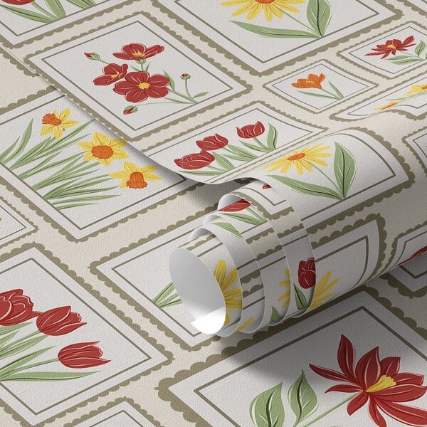 Carta da parati Illustrazioni floreali incorniciate dai toni caldi, Parati fiori e piante classici, a01173 : Uwalls.it