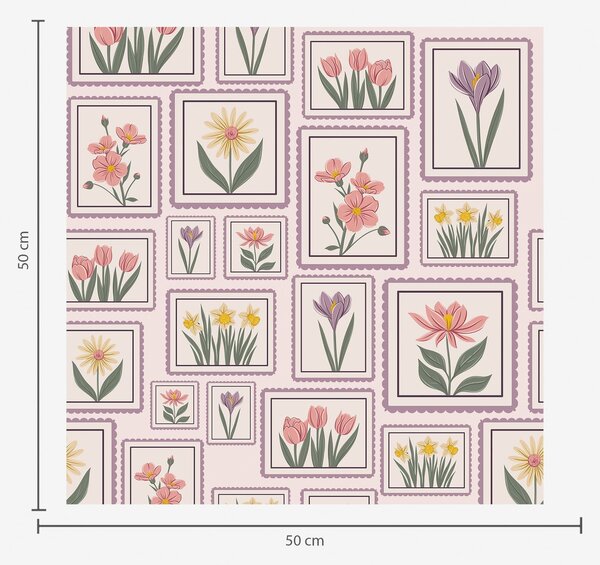 Carta da parati Illustrazioni floreali incorniciate nei toni del lilla, Parati fiori e piante classici, a01173v2 : Uwalls.it