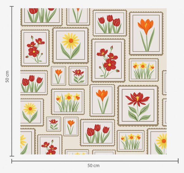 Carta da parati Illustrazioni floreali incorniciate dai toni caldi, Parati fiori e piante classici, a01173 : Uwalls.it