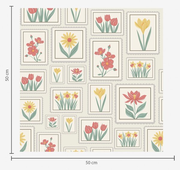 Carta da parati Illustrazioni floreali incorniciate su sfondo chiaro, Parati fiori e piante classici, a01173v1 : Uwalls.it