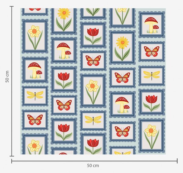 Carta da parati Illustrazioni incorniciate nei toni del blu, Parati fiori e piante classici, a01175v2 : Uwalls.it