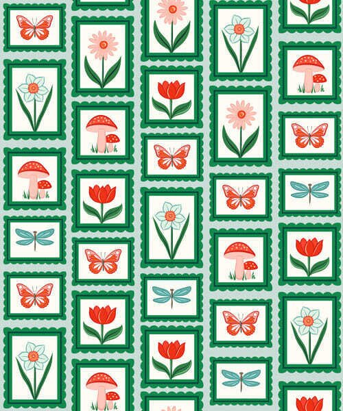 Carta da parati Fiori, funghi e farfalle incorniciati, Parati fiori e piante classici, a01175 : Uwalls.it