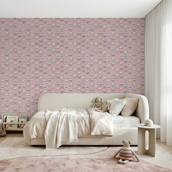 Carta da parati Illustrazioni incorniciate nei toni del lilla, Parati fiori e piante classici, a01175v1 : Uwalls.it