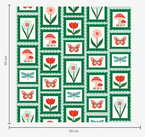 Carta da parati Fiori, funghi e farfalle incorniciati, Parati fiori e piante classici, a01175 : Uwalls.it