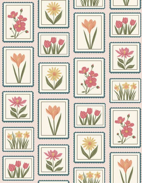 Carta da parati Illustrazioni floreali incorniciate con bordi, Parati fiori e piante classici, a01174 : Uwalls.it