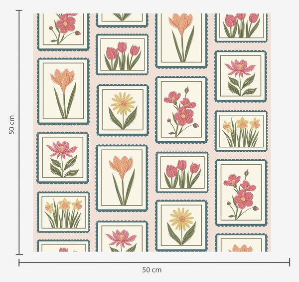 Carta da parati Illustrazioni floreali incorniciate con bordi, Parati fiori e piante classici, a01174 : Uwalls.it