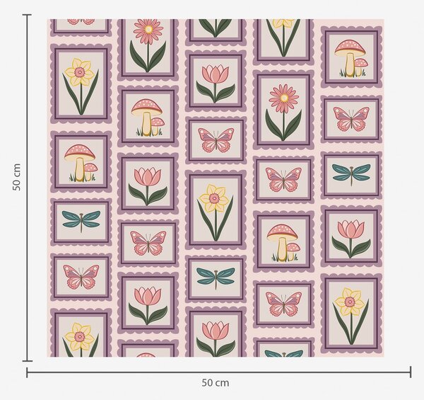 Carta da parati Illustrazioni incorniciate nei toni del lilla, Parati fiori e piante classici, a01175v1 : Uwalls.it