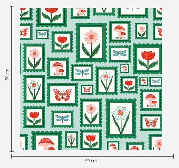 Carta da parati Illustrazioni incorniciate con bordi verdi, Parati fiori e piante classici, a01176v1 : Uwalls.it