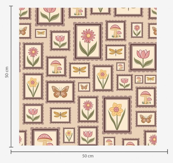 Carta da parati Illustrazioni incorniciate dai caldi toni del beige, Parati fiori e piante classici, a01176v2 : Uwalls.it