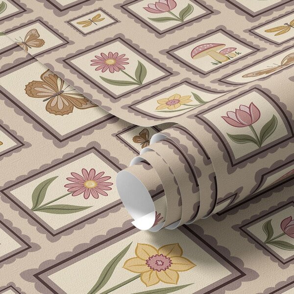 Carta da parati Illustrazioni incorniciate dai caldi toni del beige, Parati fiori e piante classici, a01176v2 : Uwalls.it